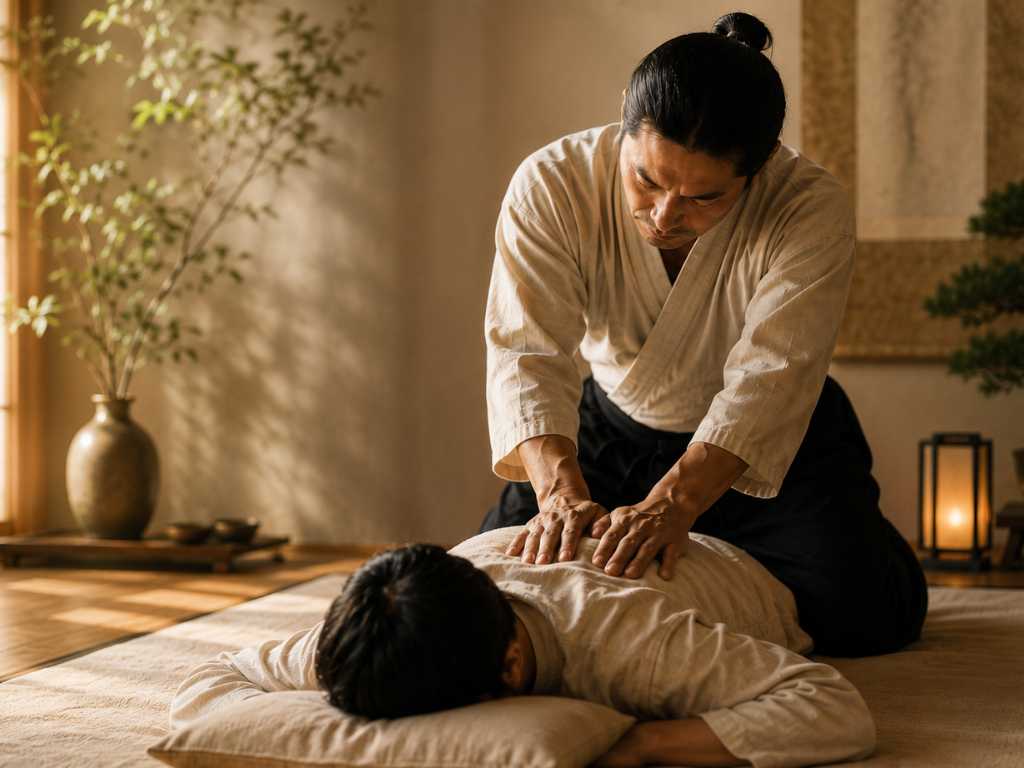 Ambiente di pratica Shiatsu elegante e naturale