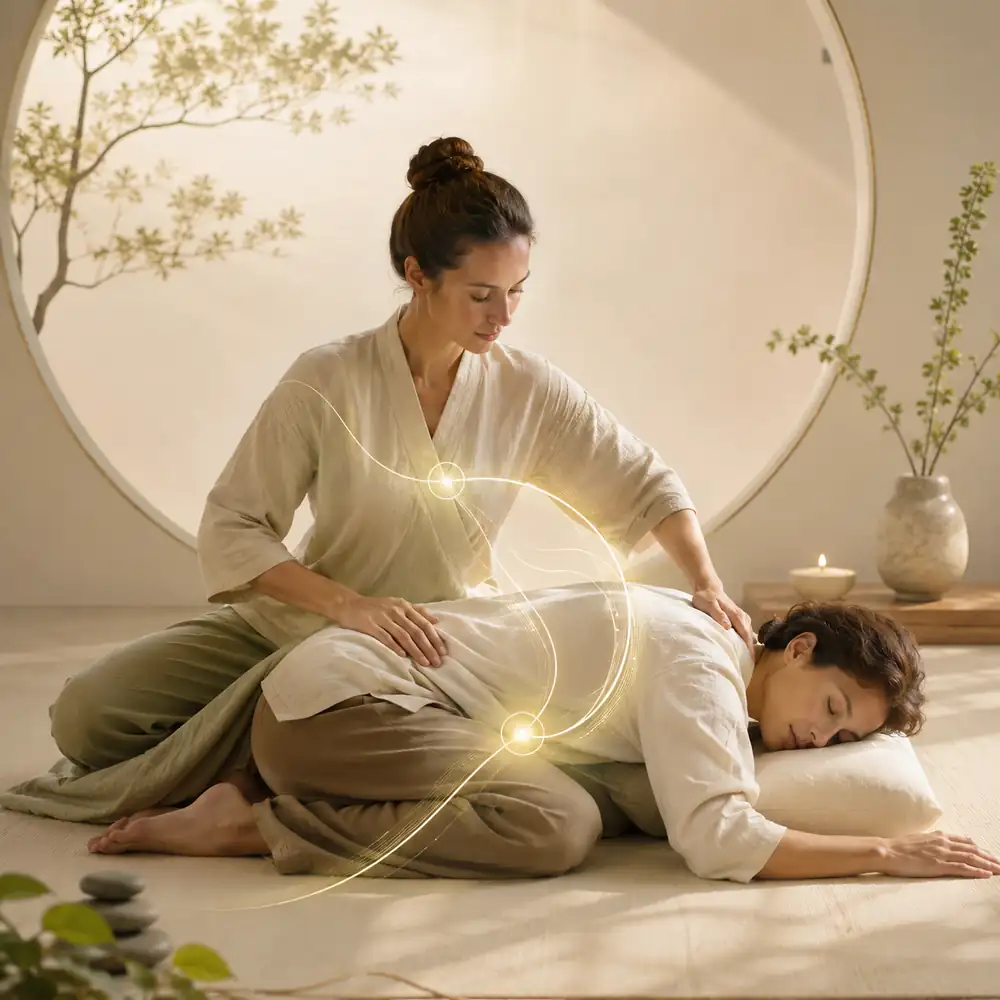 Formazione Shiatsu e crescita personale Immagine simbolica della relazione tra tori e uke nella pratica Shiatsu